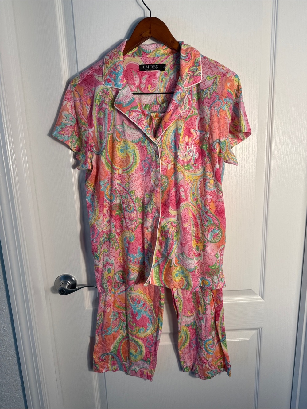 Ralph Lauren Paisley Crop Pajama Set - Pink Multi Super Soft Size M